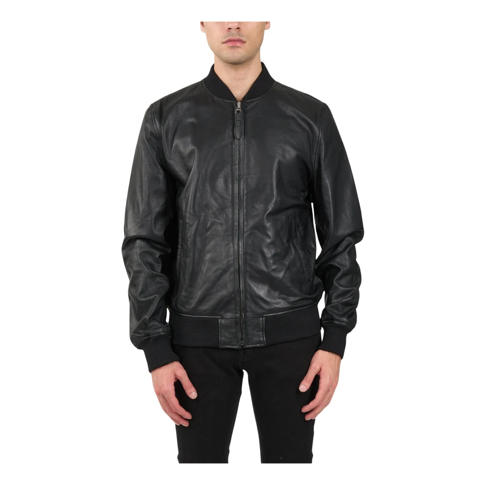 Slim Fit Leder Bomberjacke